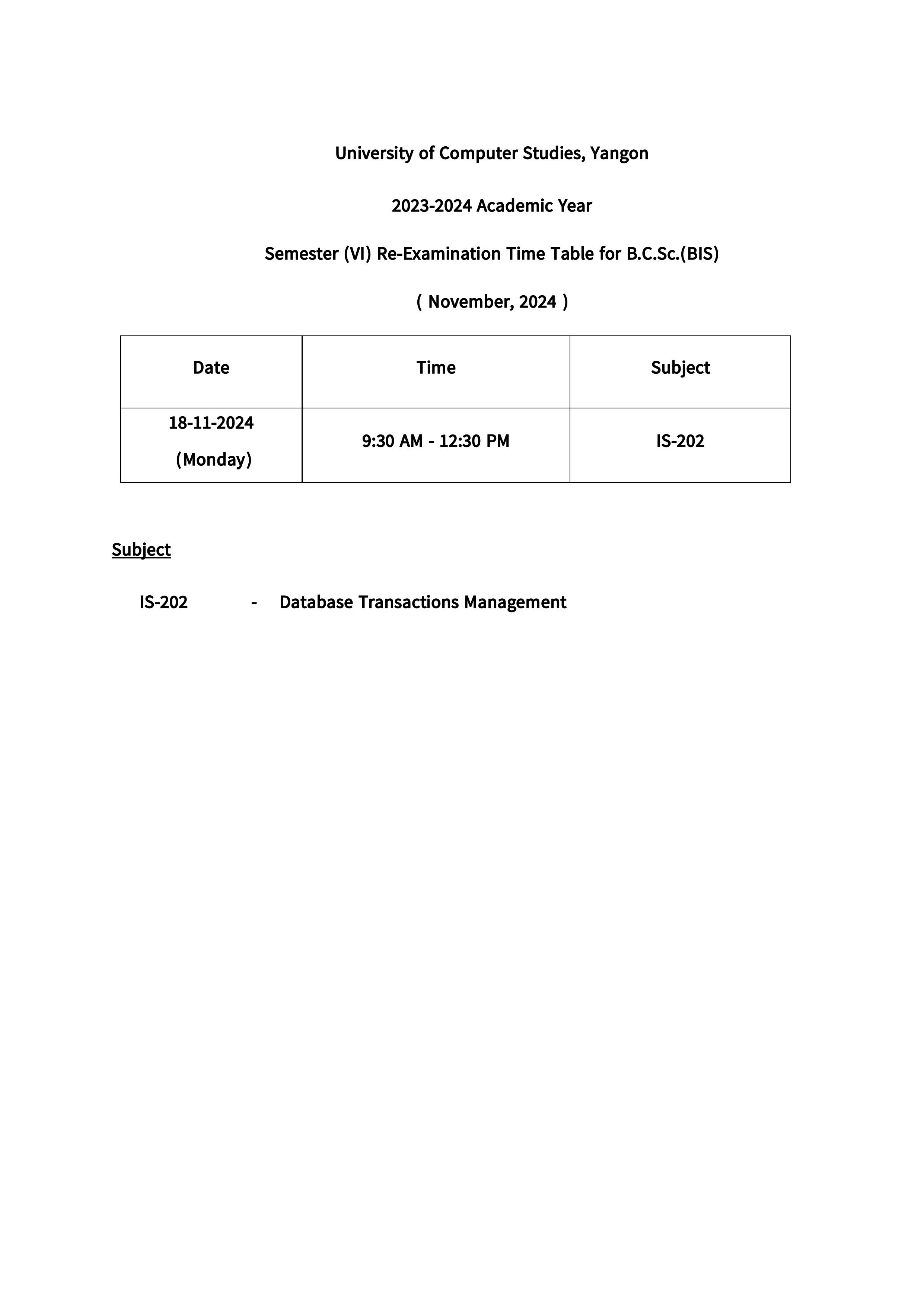 Re-exam Time-table